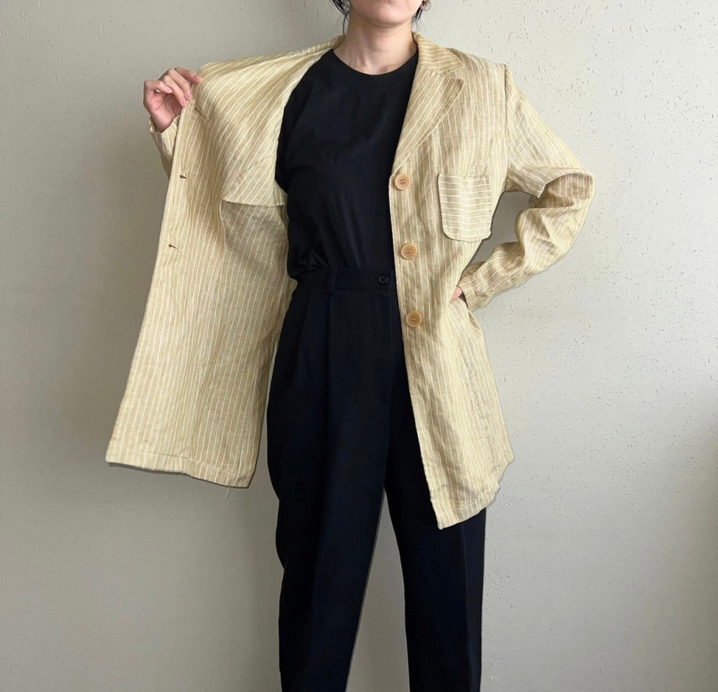 90s Linen Striped Jacket Made in France