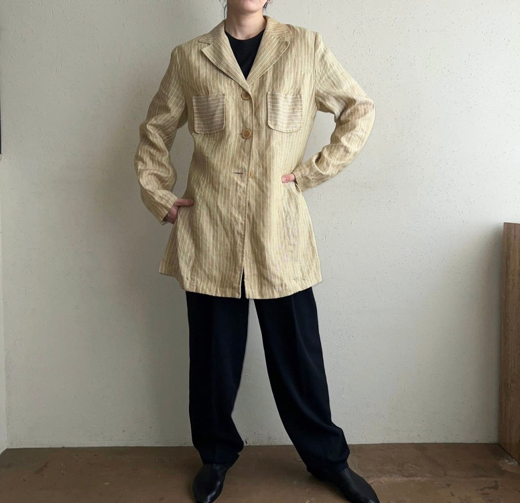 90s Linen Striped Jacket Made in France