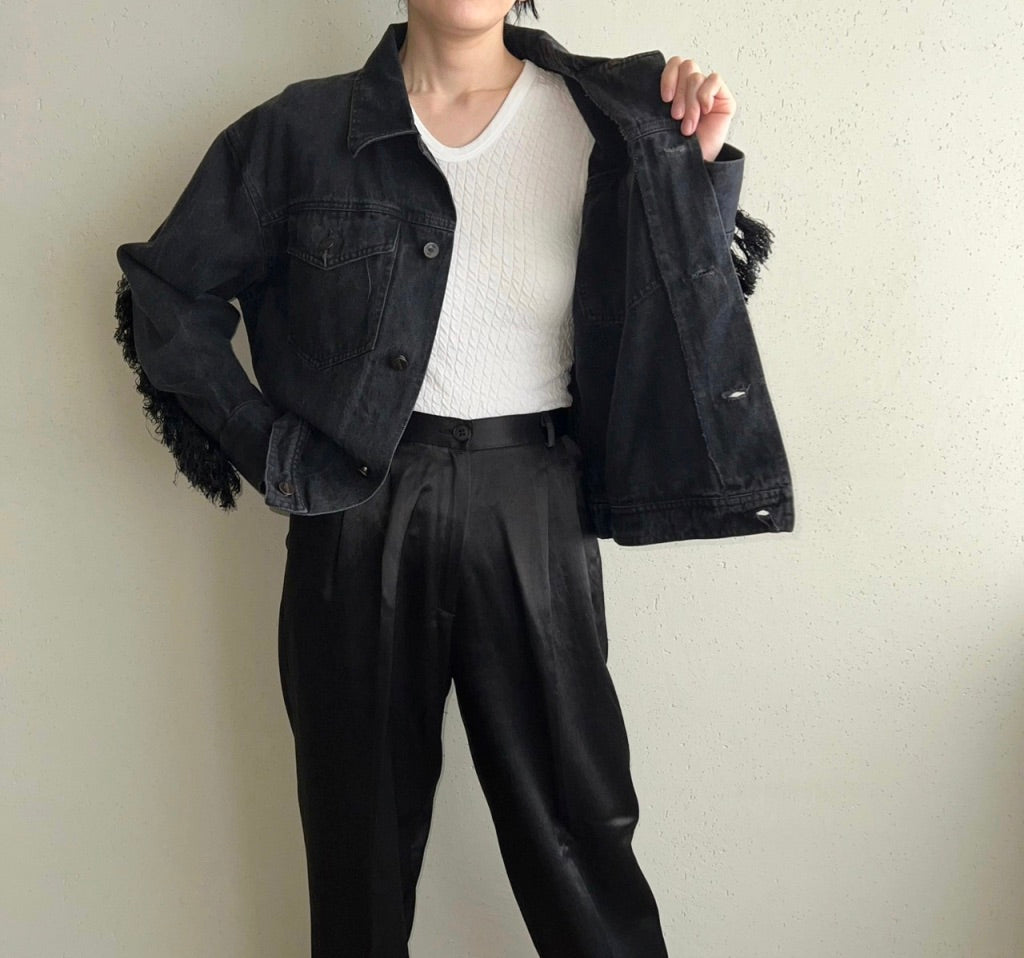 90s Fringe Black Denim Jacket