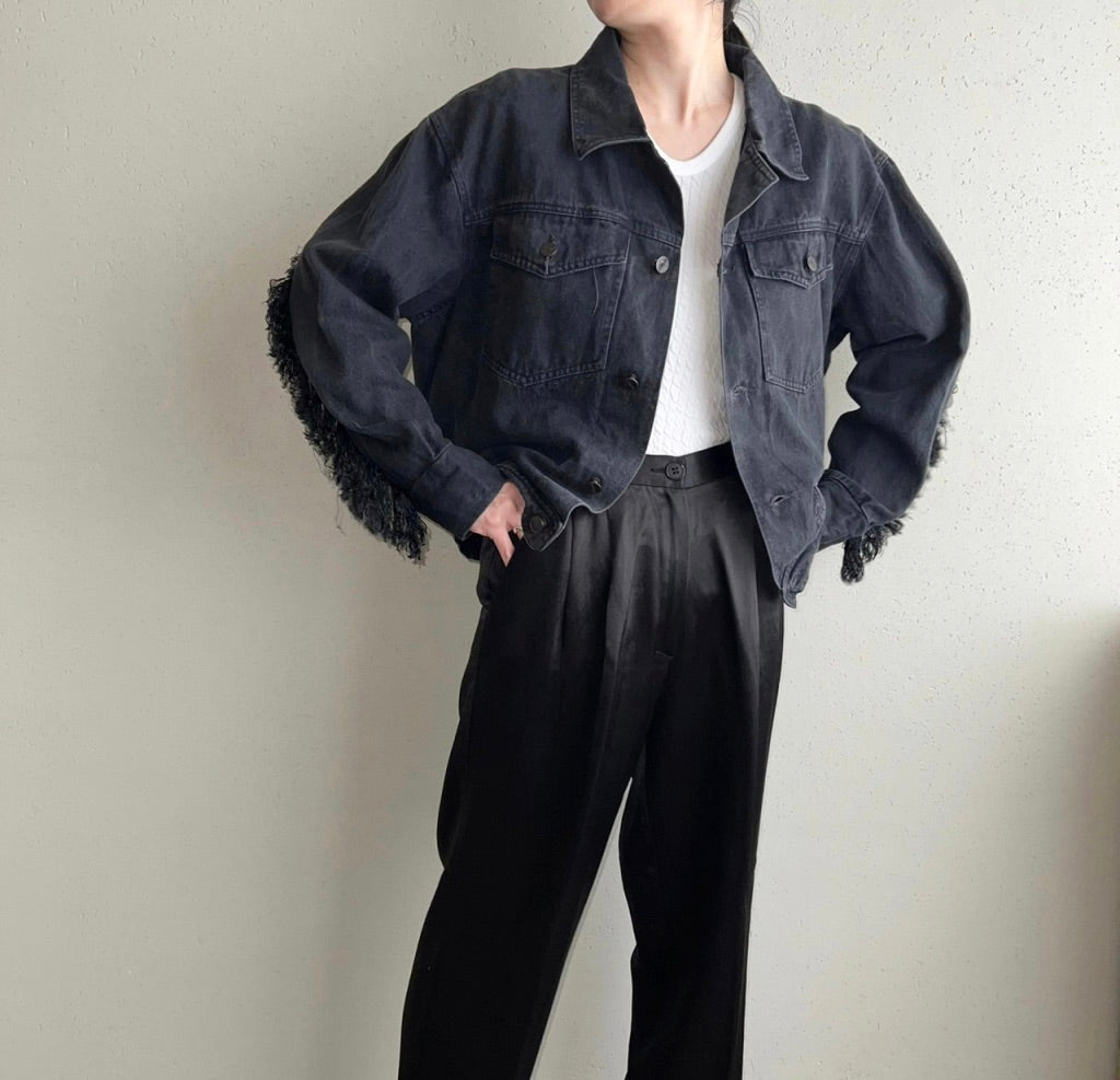90s Fringe Black Denim Jacket