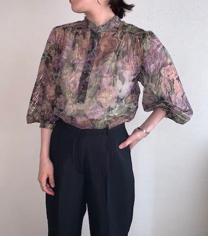 70s Print Sheer Blouse