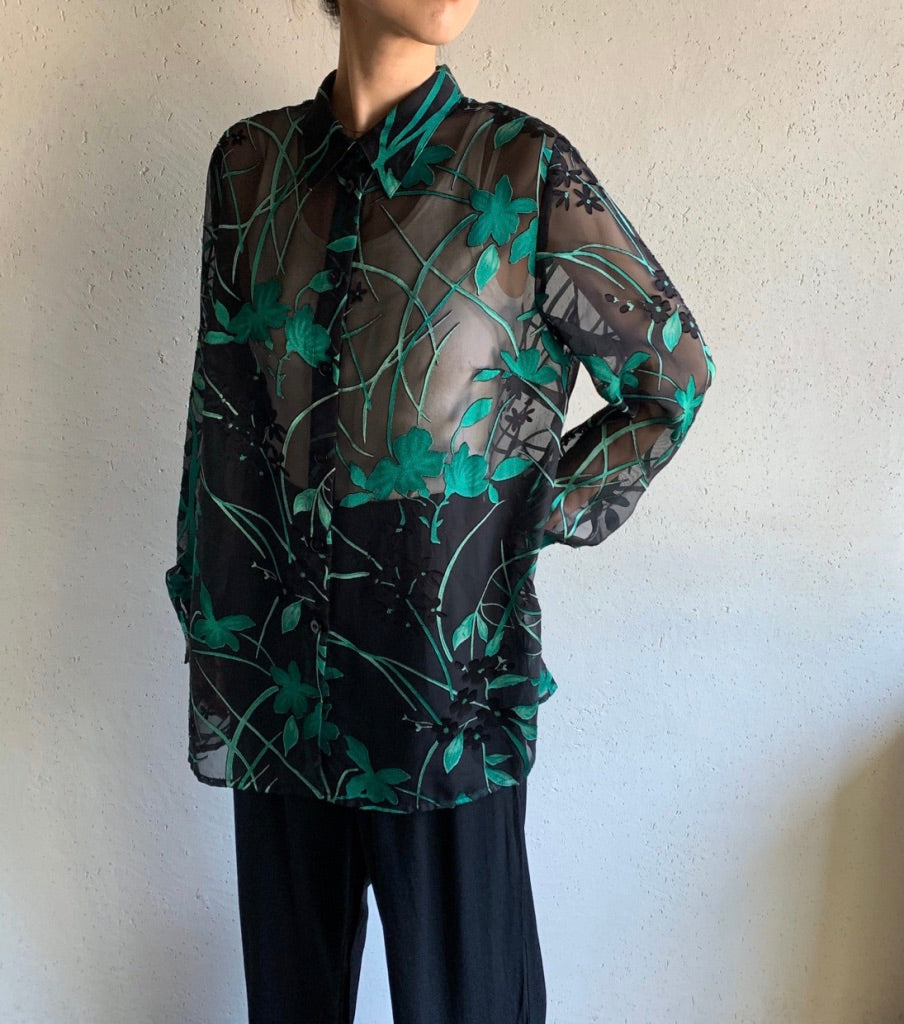 90s EURO Print Sheer Blouse