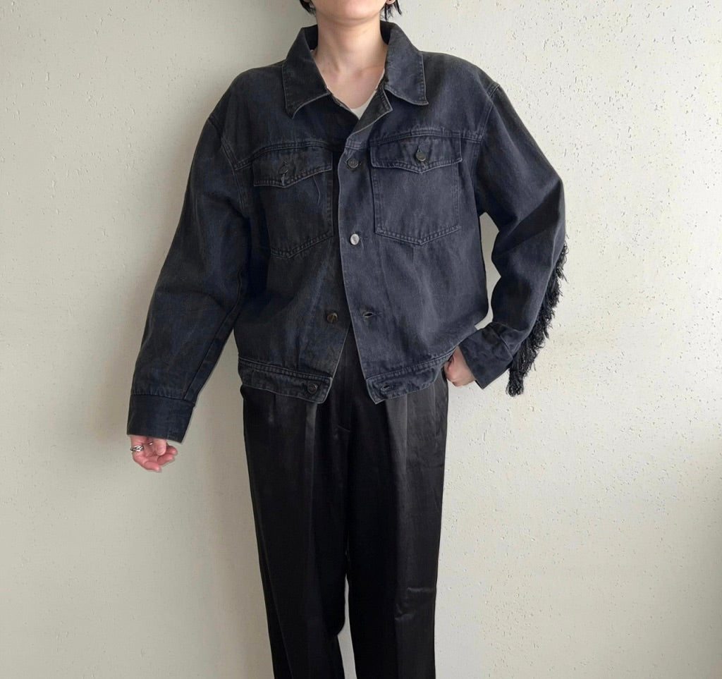 90s Fringe Black Denim Jacket