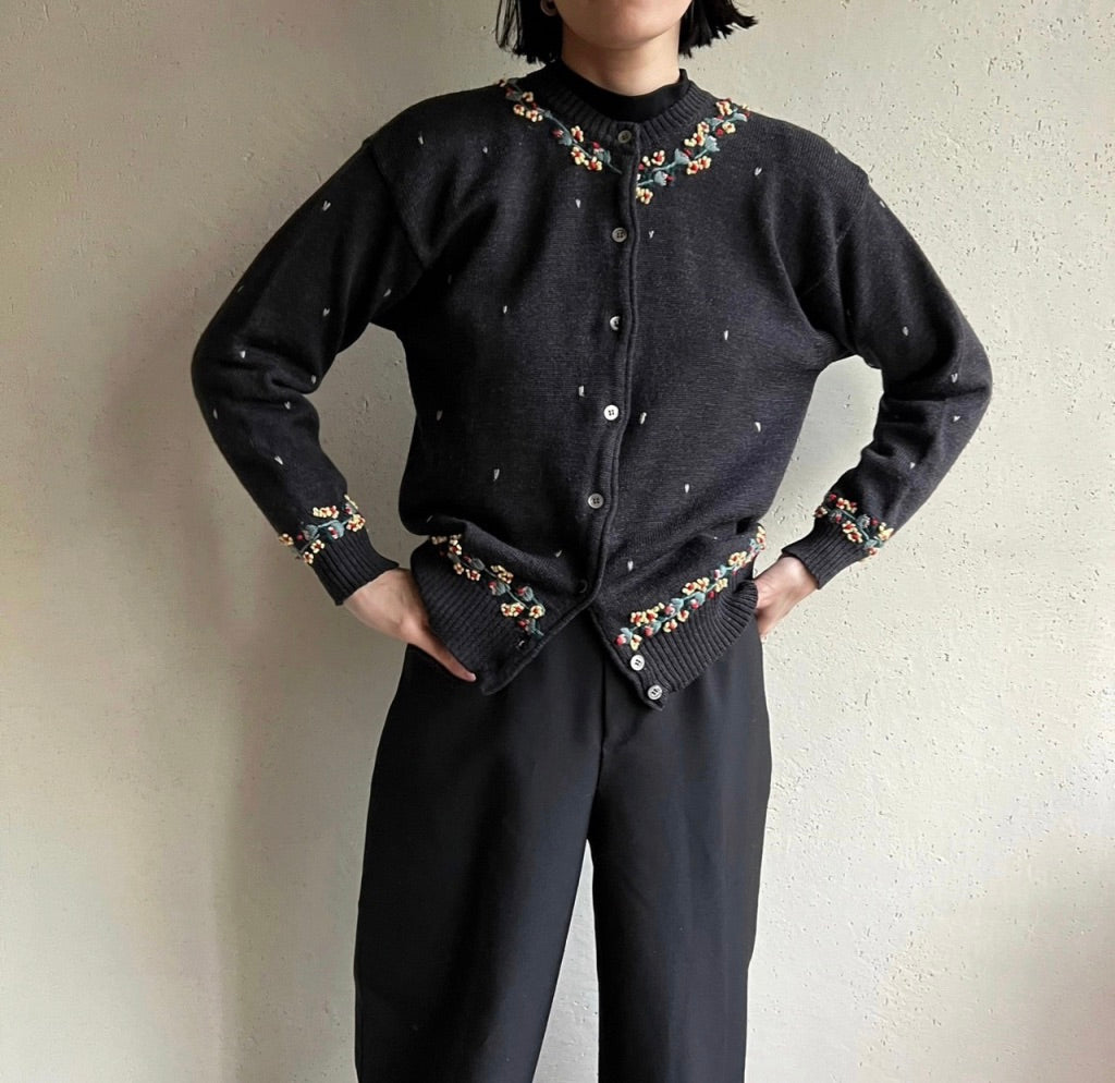 90s Embroidery Knit Cardigan Made in Italy
