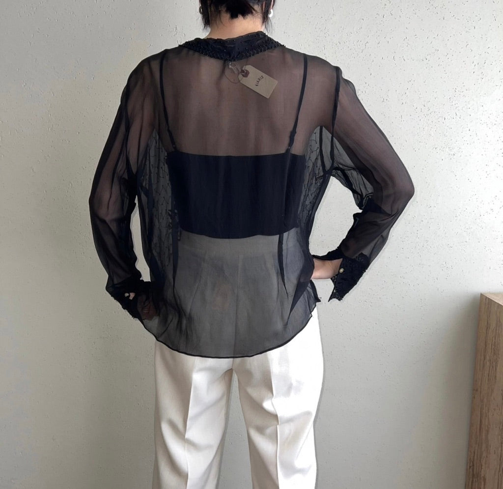 70s Design Sheer Blouse