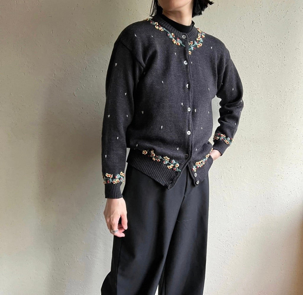 90s Embroidery Knit Cardigan Made in Italy