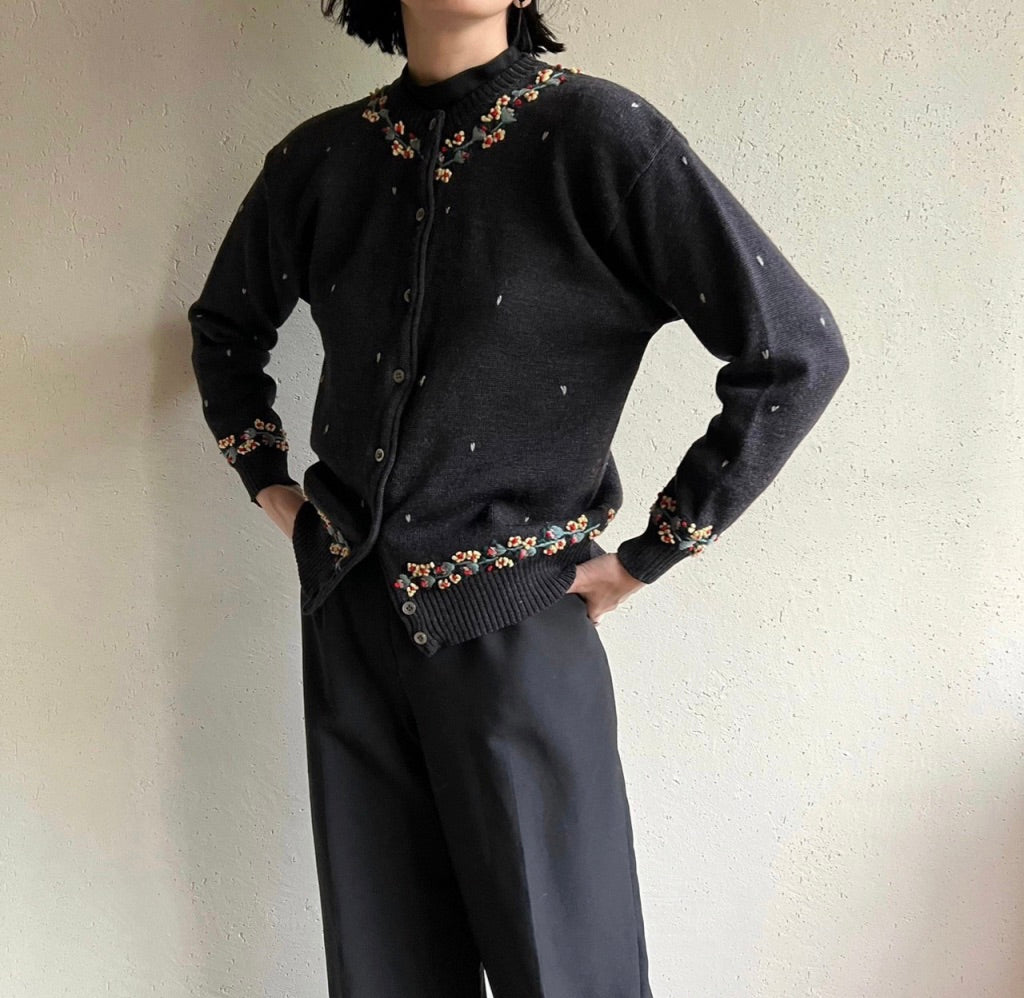 90s Embroidery Knit Cardigan Made in Italy