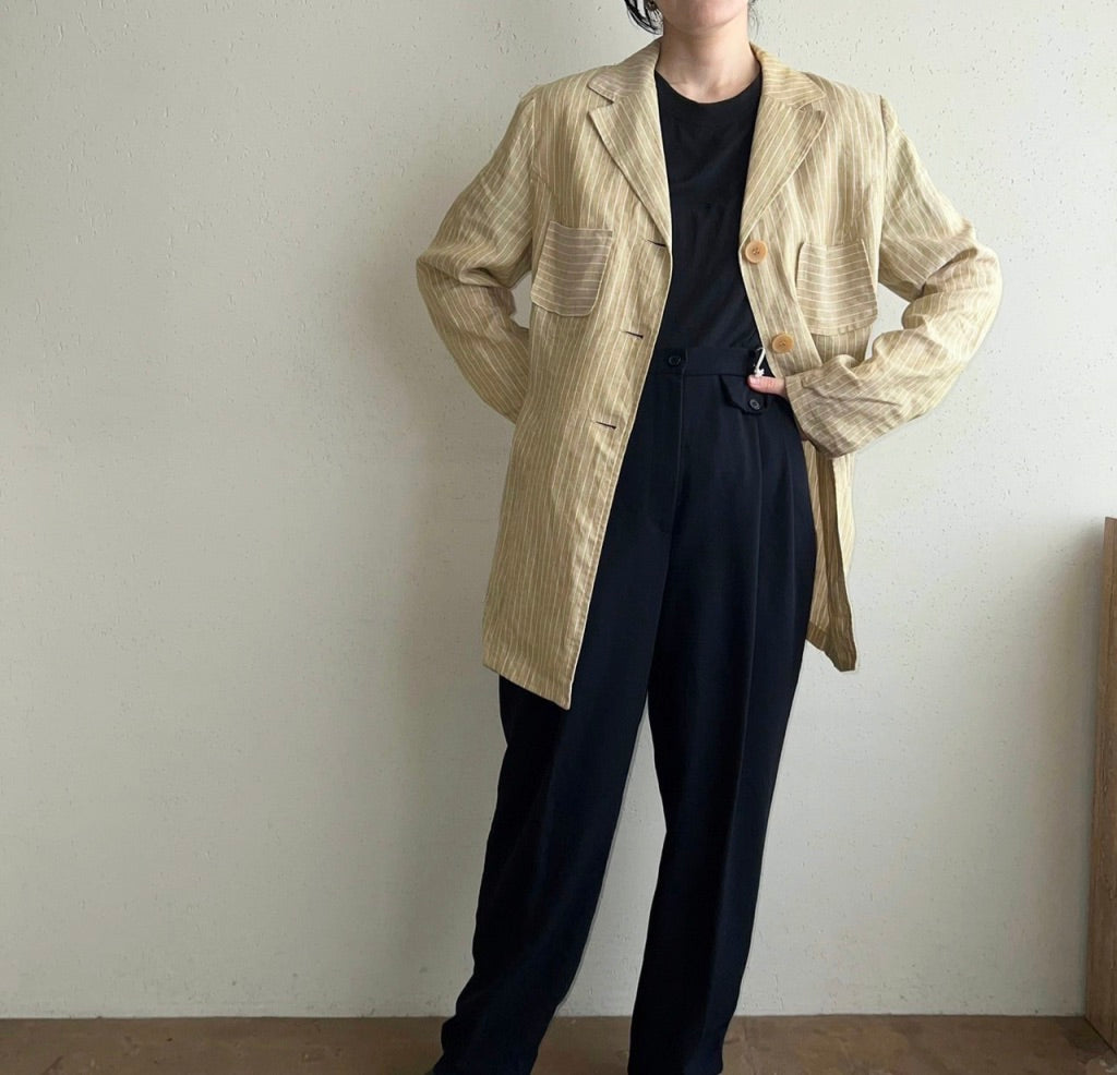90s Linen Striped Jacket Made in France
