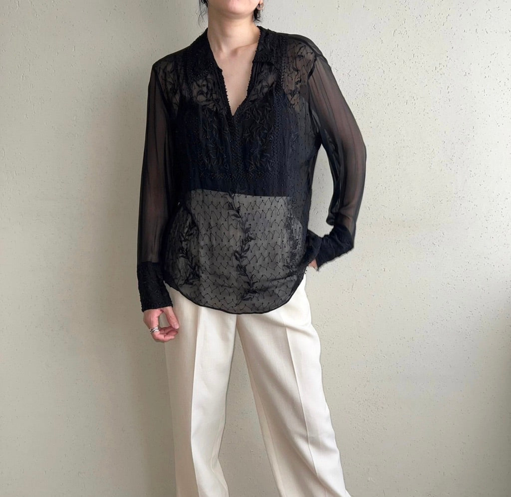 70s Design Sheer Blouse