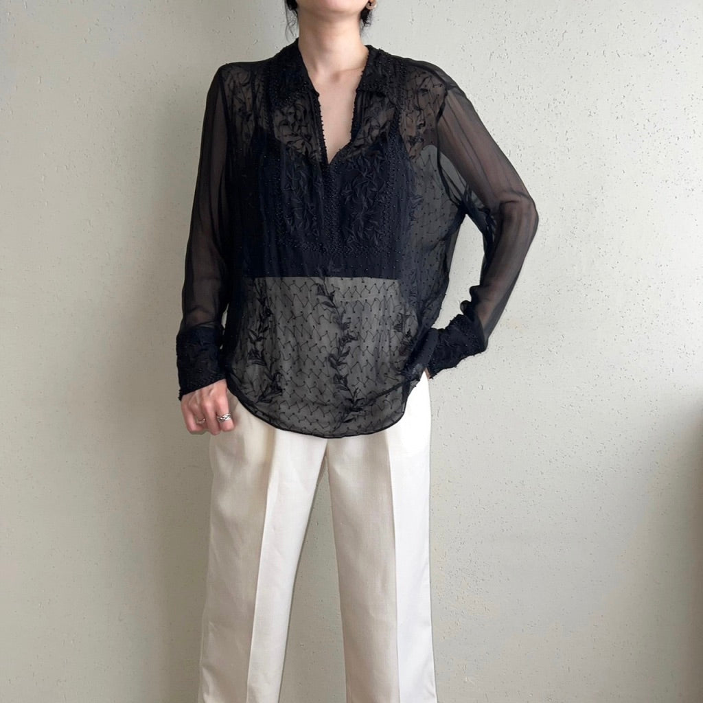 70s Design Sheer Blouse