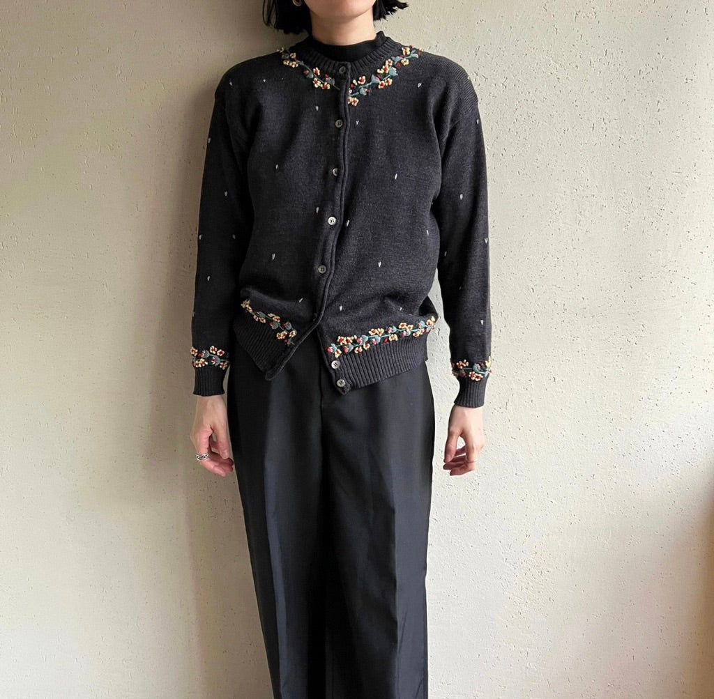 90s Embroidery Knit Cardigan Made in Italy