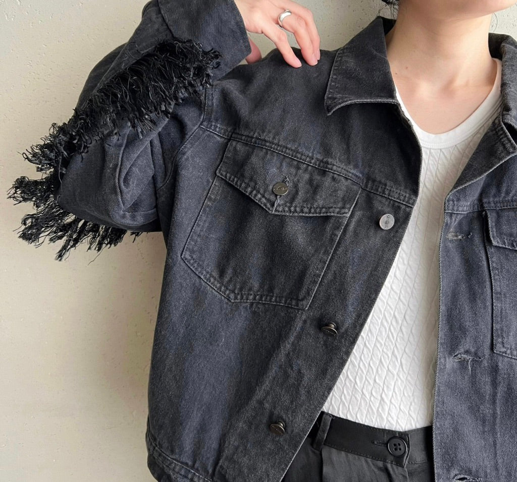 90s Fringe Black Denim Jacket