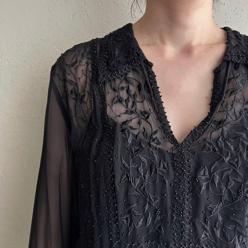 70s Design Sheer Blouse