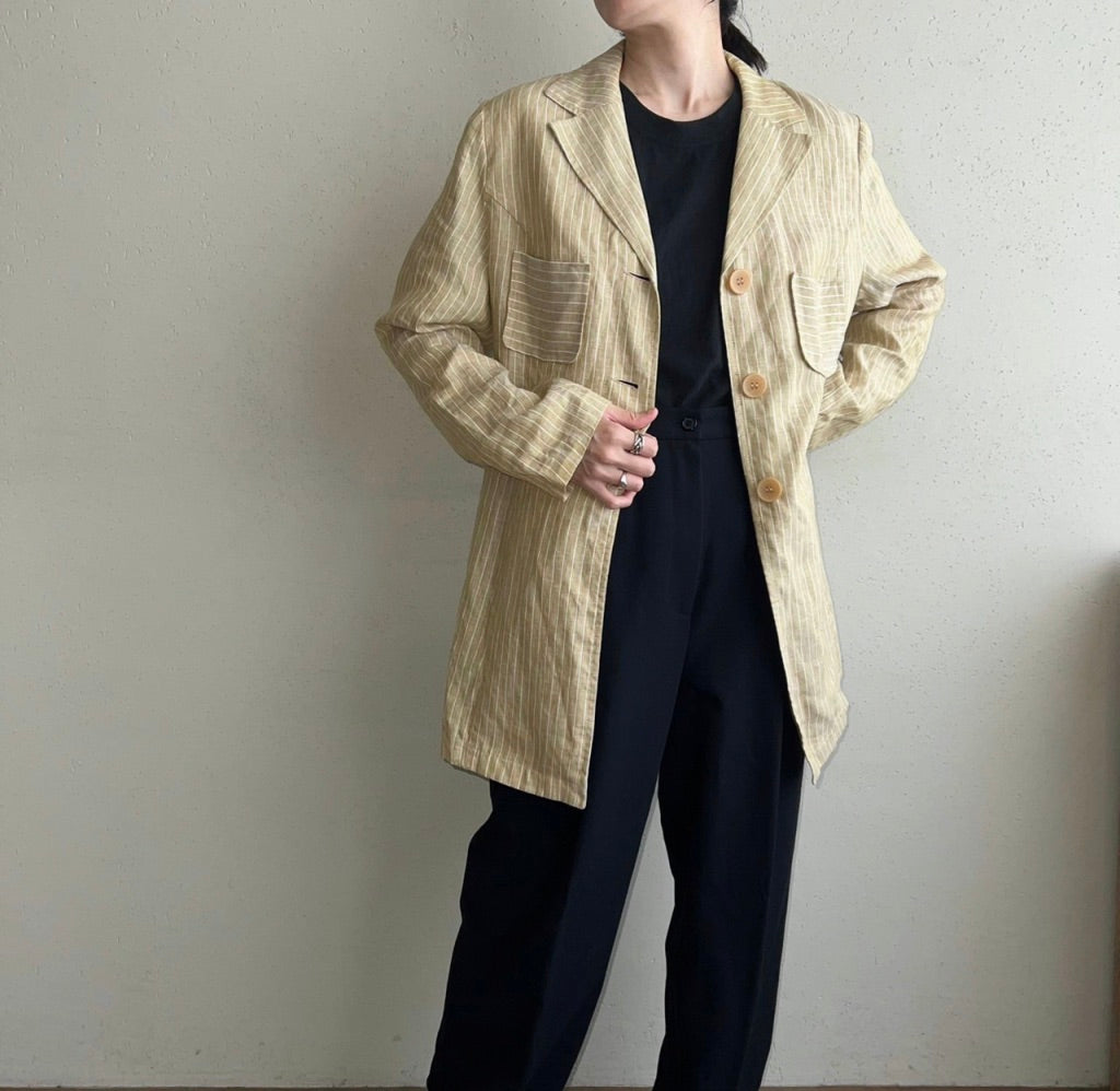 90s Linen Striped Jacket Made in France
