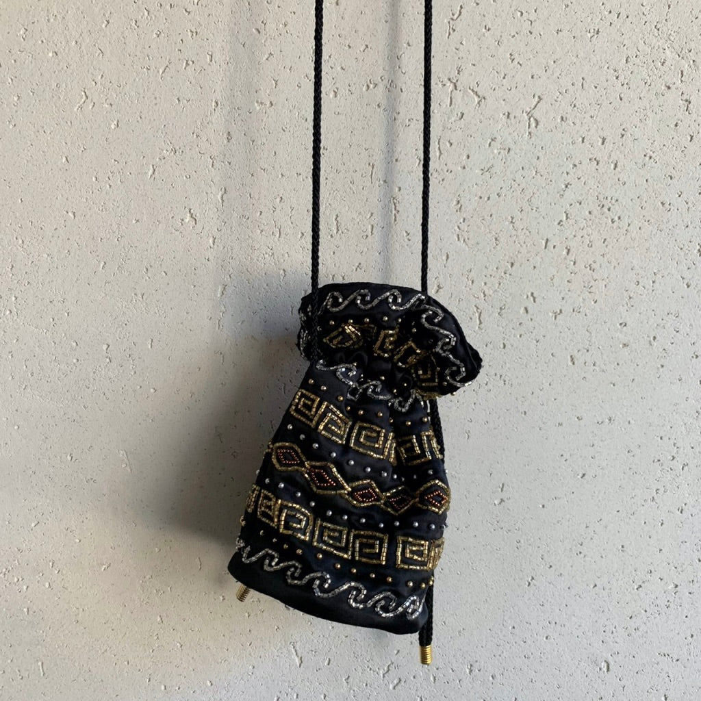 80s Black Beaded Bag