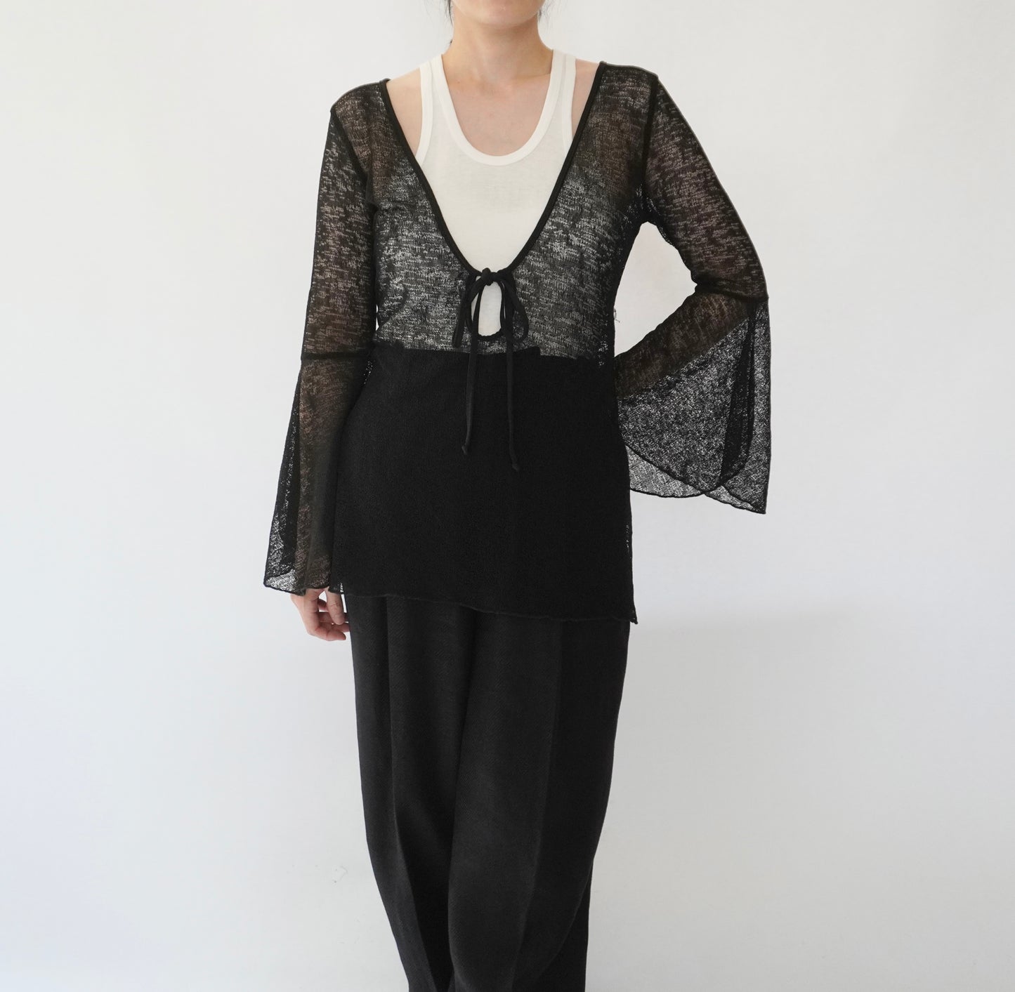 90s Black Sheer Design Top