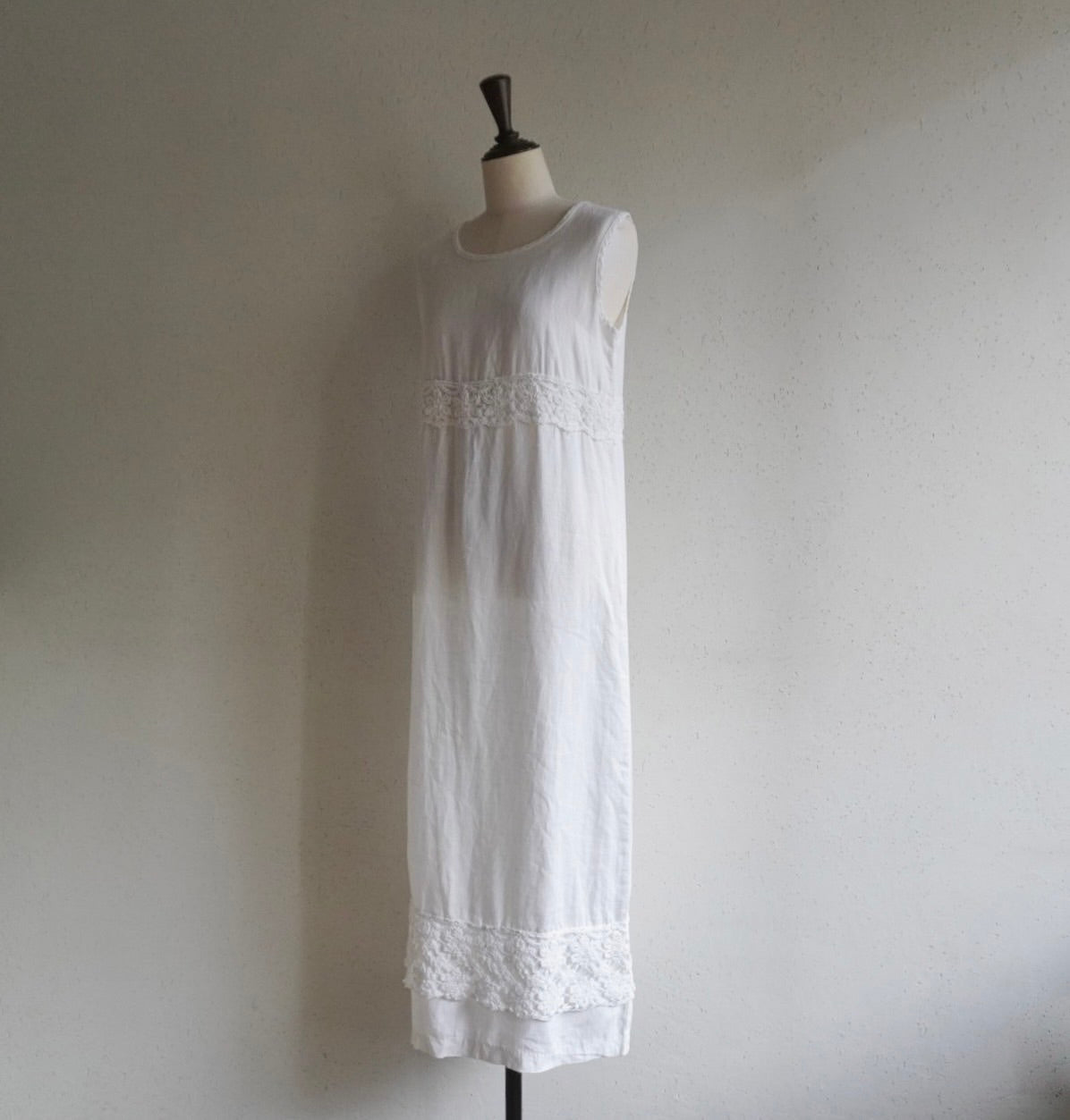 90s Linen×Crochet Maxi Dress Made in USA