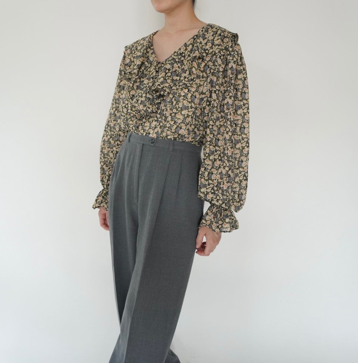 90s Flower Ruffle Blouse Made in USA