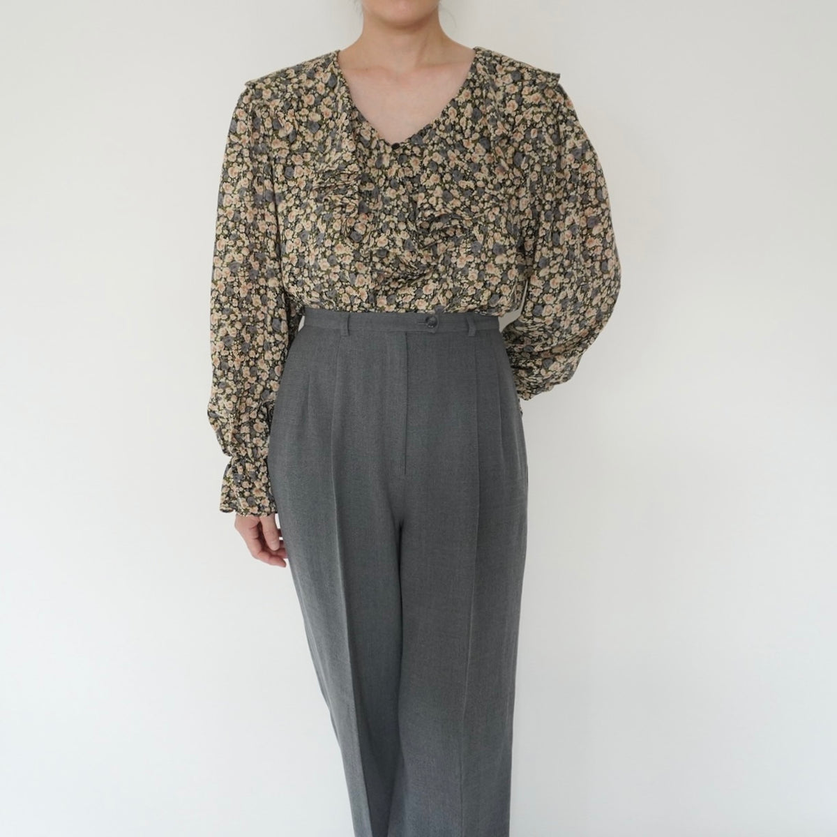 90s Flower Ruffle Blouse Made in USA