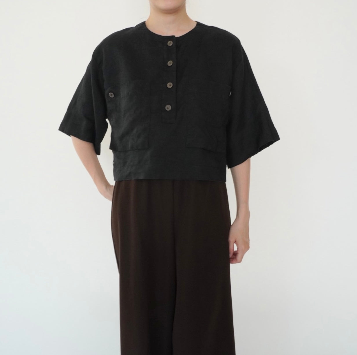 90s Linen Cropped Blouse
