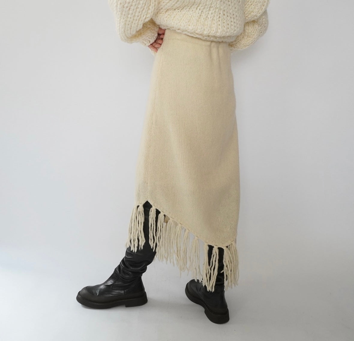 80s Ivory Fringe Skirt