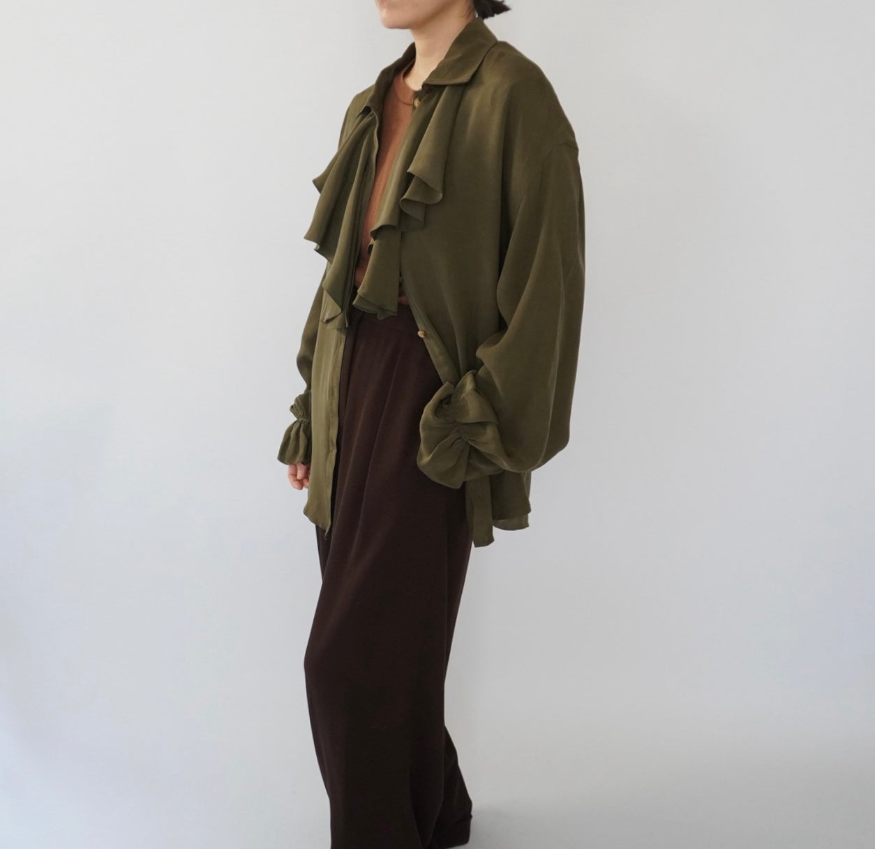 90s Ruffle Design Silk Shirt