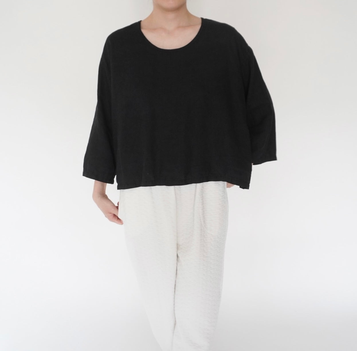 90s Black Linen Boxy Blouse