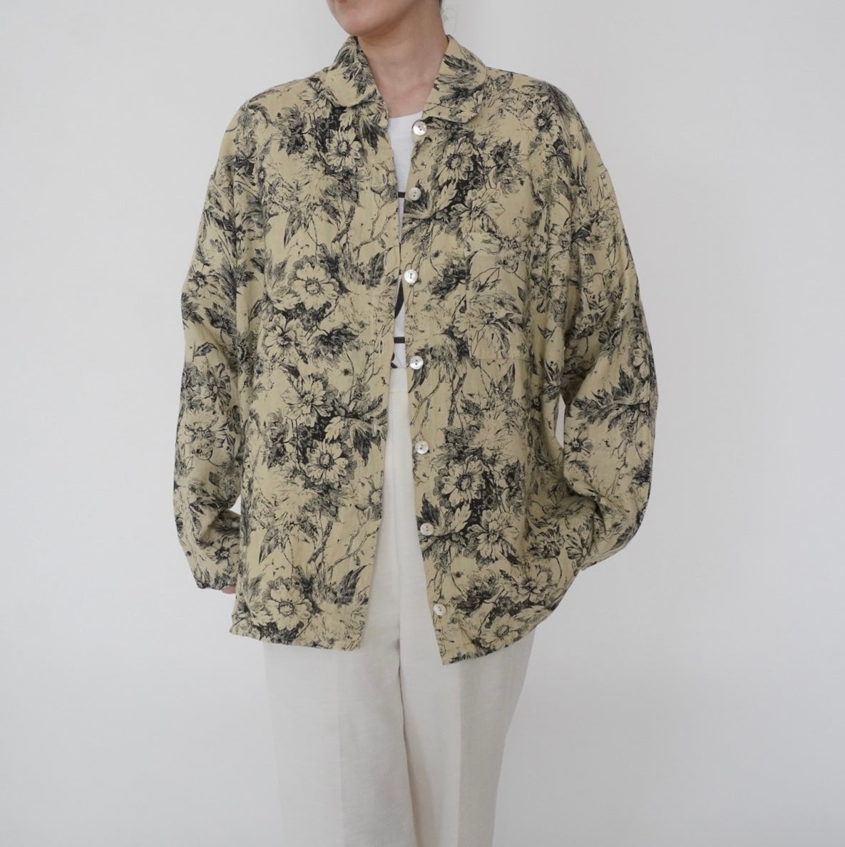 90s Floral Print Linen Shirt,Jacket Made in USA