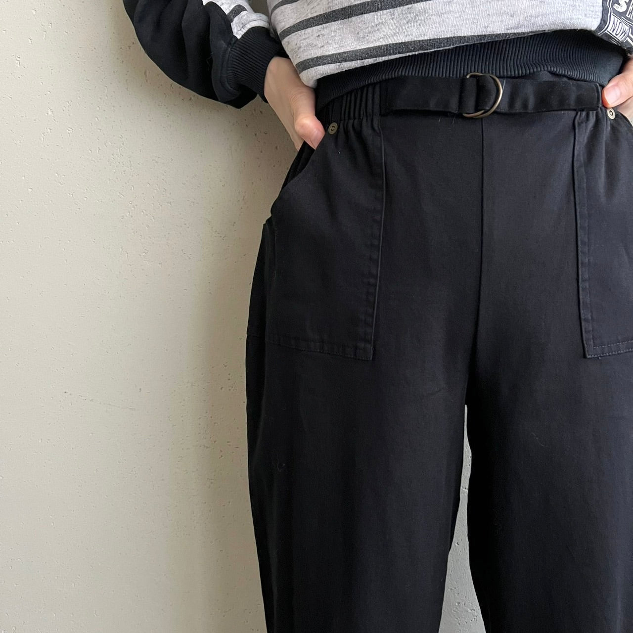 90s Black Wide Pants Made in USA Dead Stock