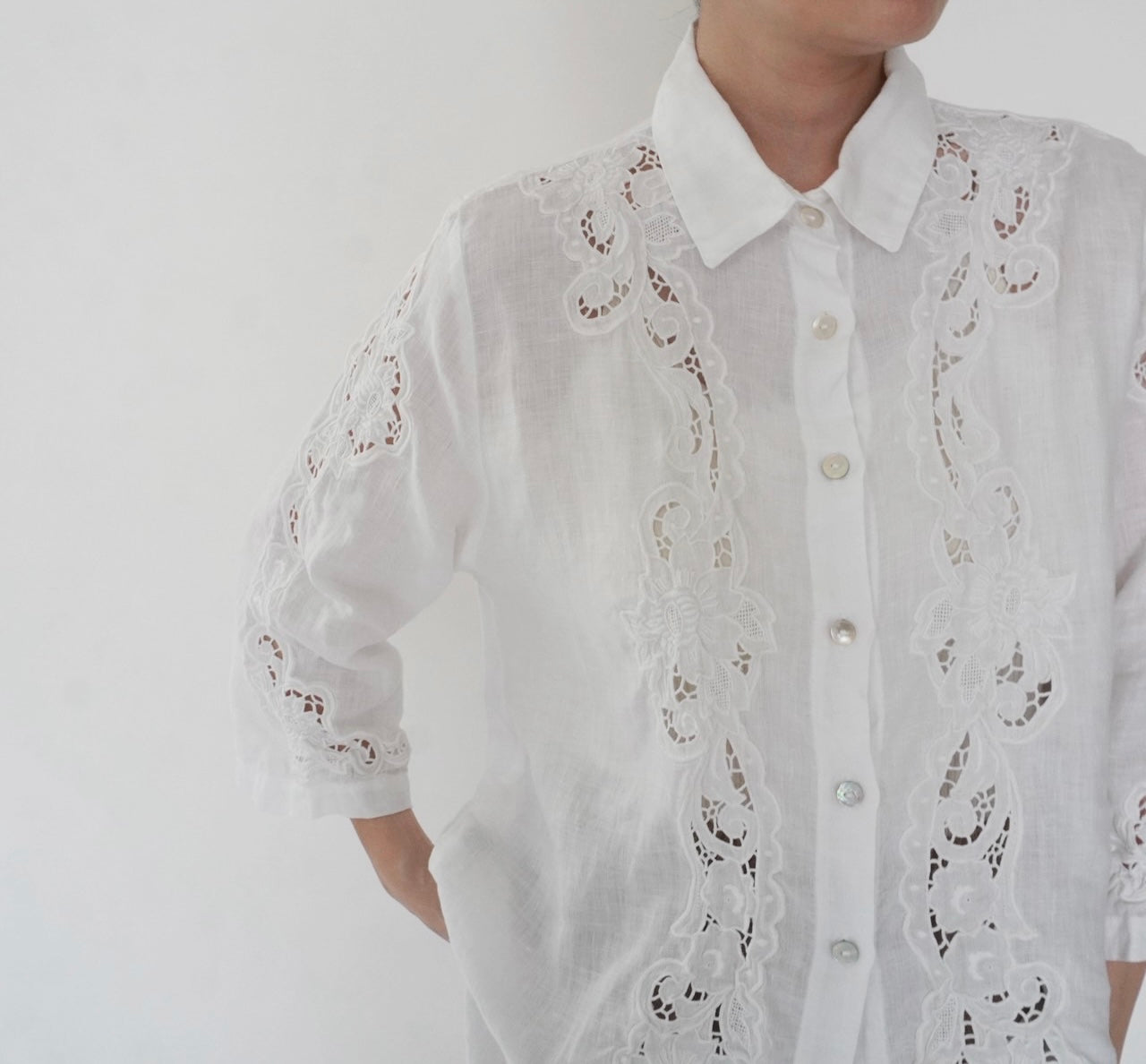 90s Linen Lace Shirt Made in Italy