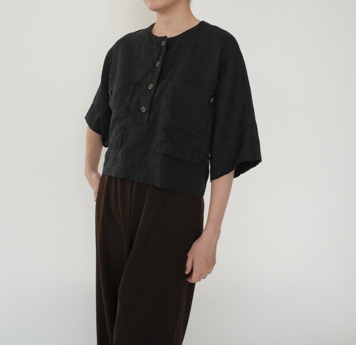 90s Linen Cropped Blouse