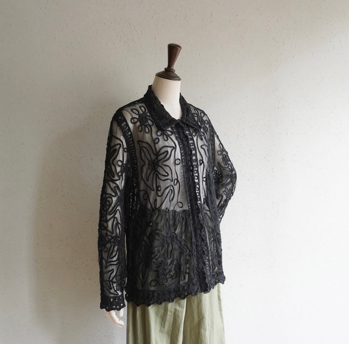90s Sheer Cord Lace Shirt