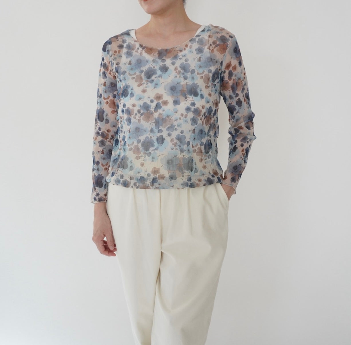 90s Floral Print Sheer Top