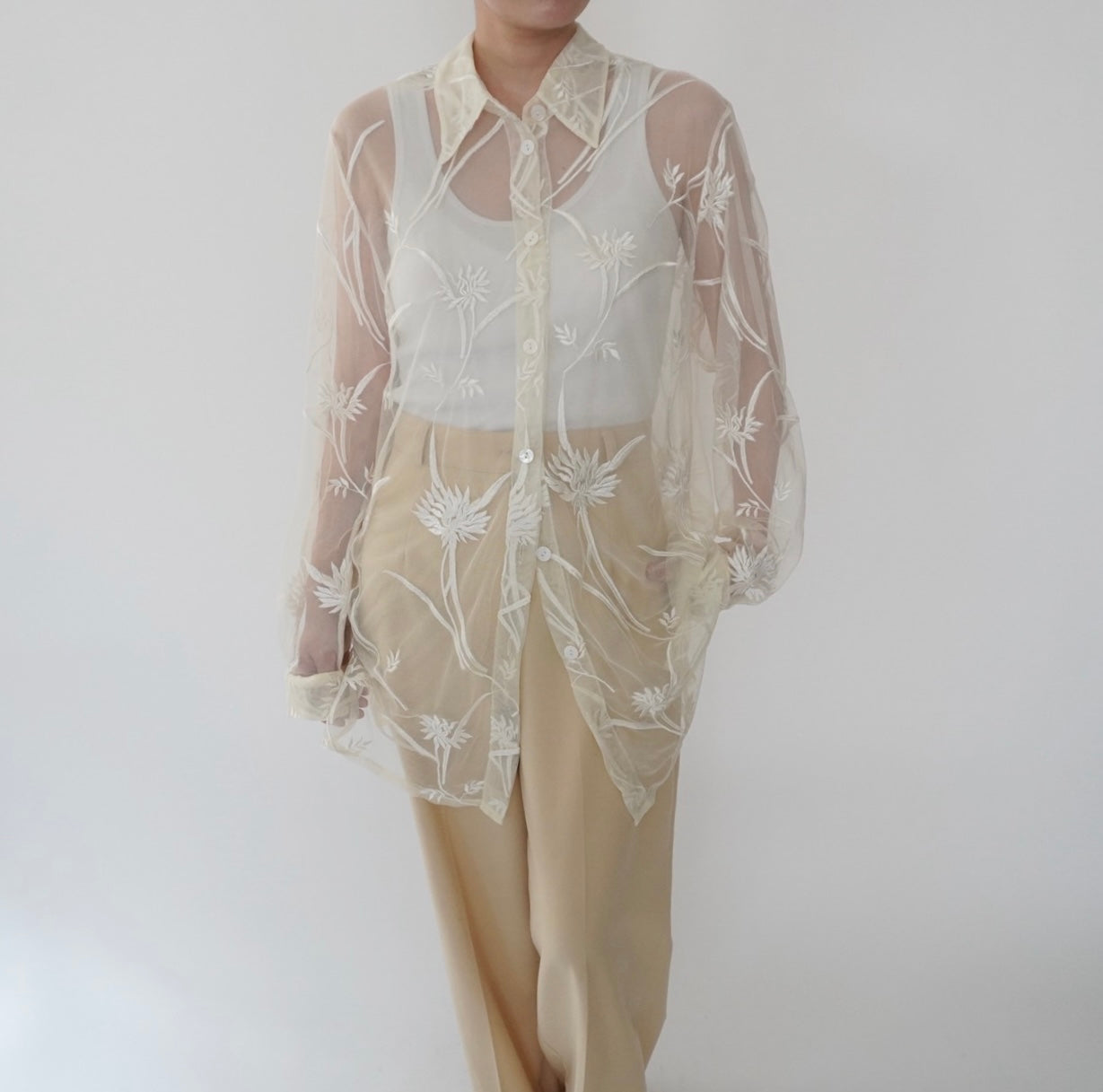 90s Embroidery Sheer Shirt