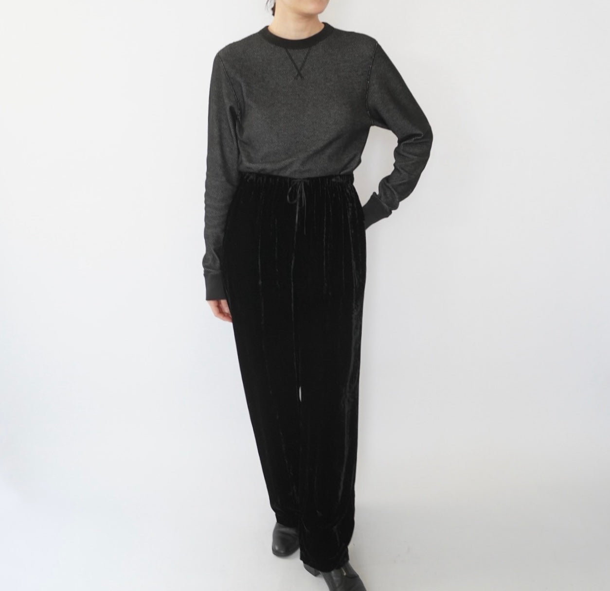 90s Black Velour Wide Pants