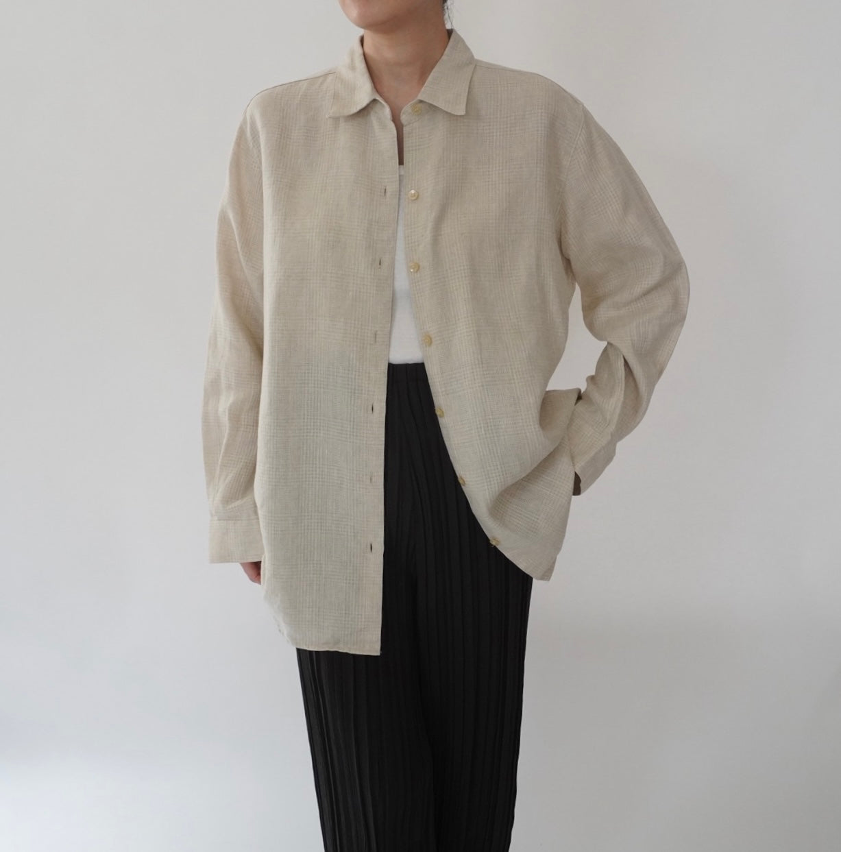 90s Beige Linen Shirt