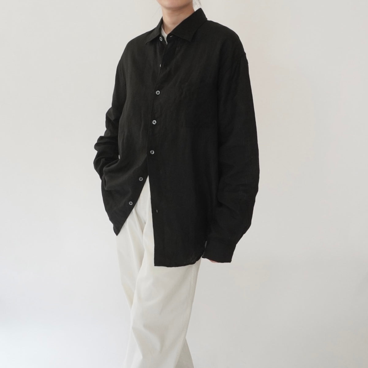90s Black Linen Shirt