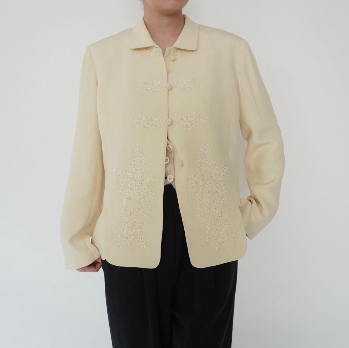 90s Cord Lace Design Silk Jacket