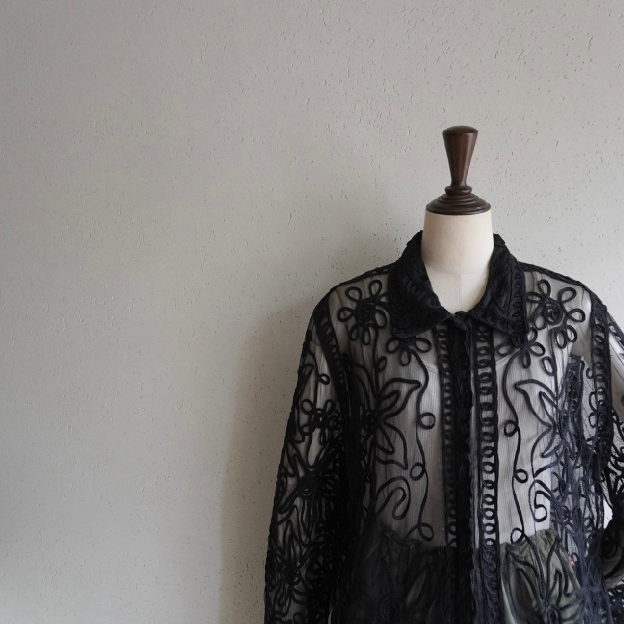 90s Sheer Cord Lace Shirt