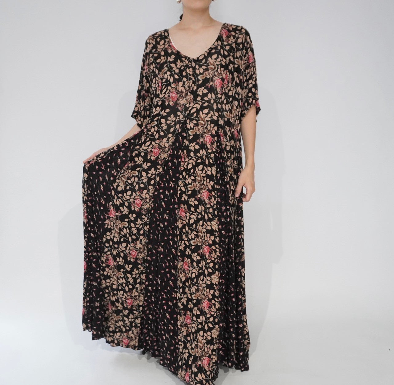 80s Floral Printed Rayon Dress