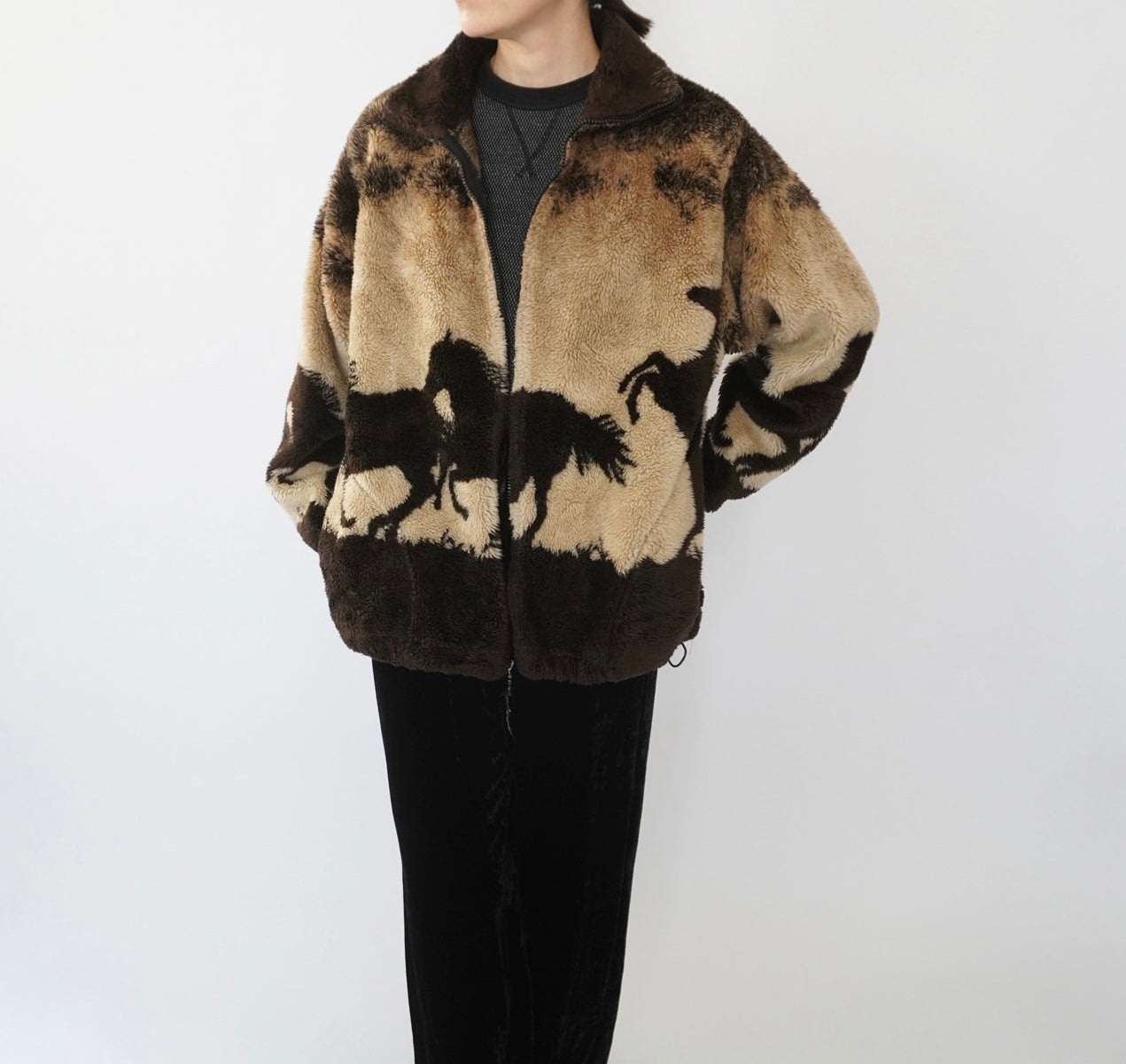 90s Horse Pattern Fleece Jacket Made in USA