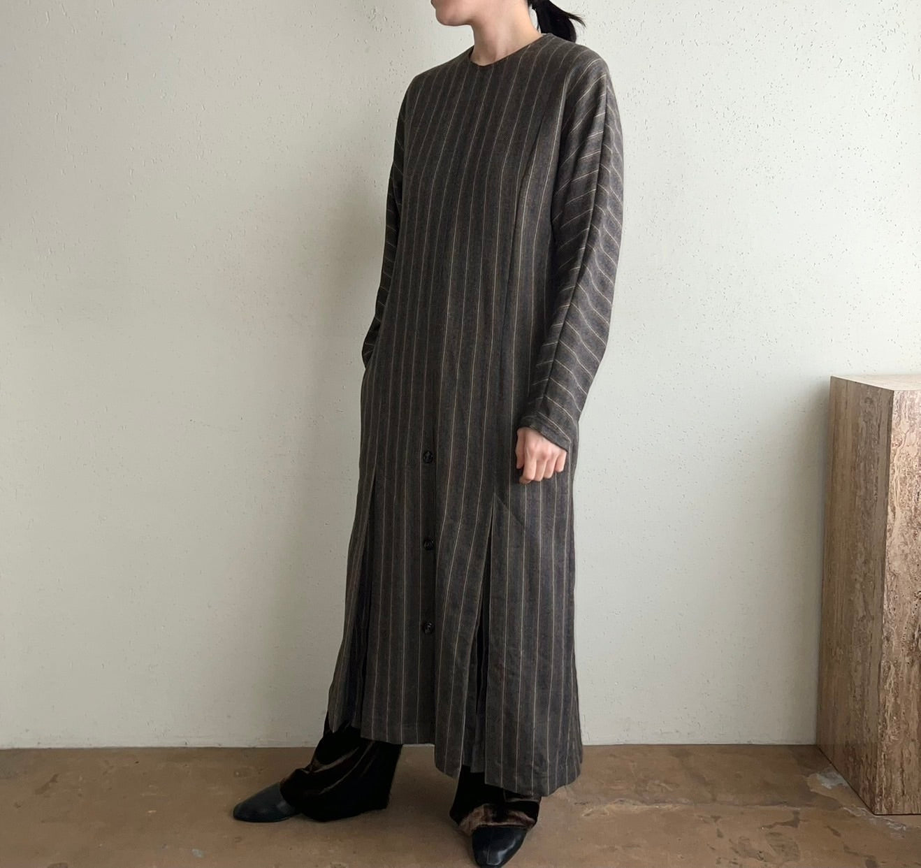90s Brown  Striped Wool Dress Made in Italy