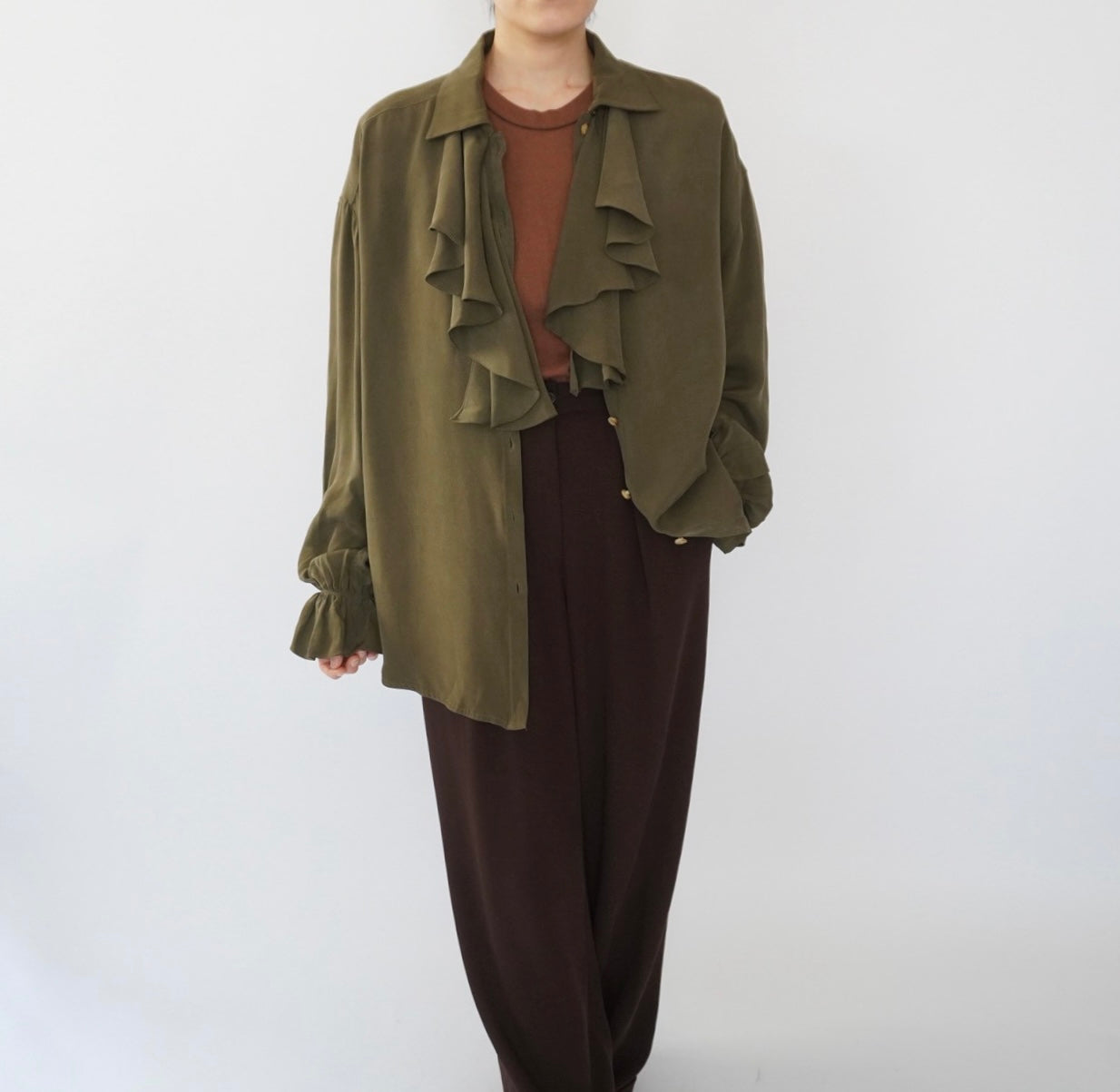 90s Ruffle Design Silk Shirt