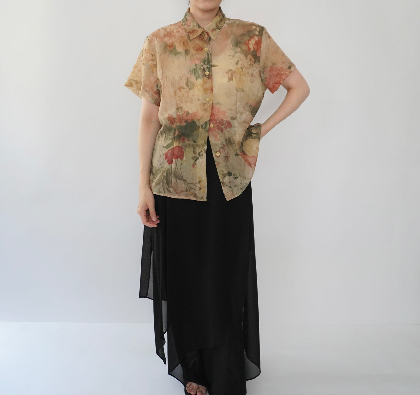 80s Printed Sheer Shirt Made in USA
