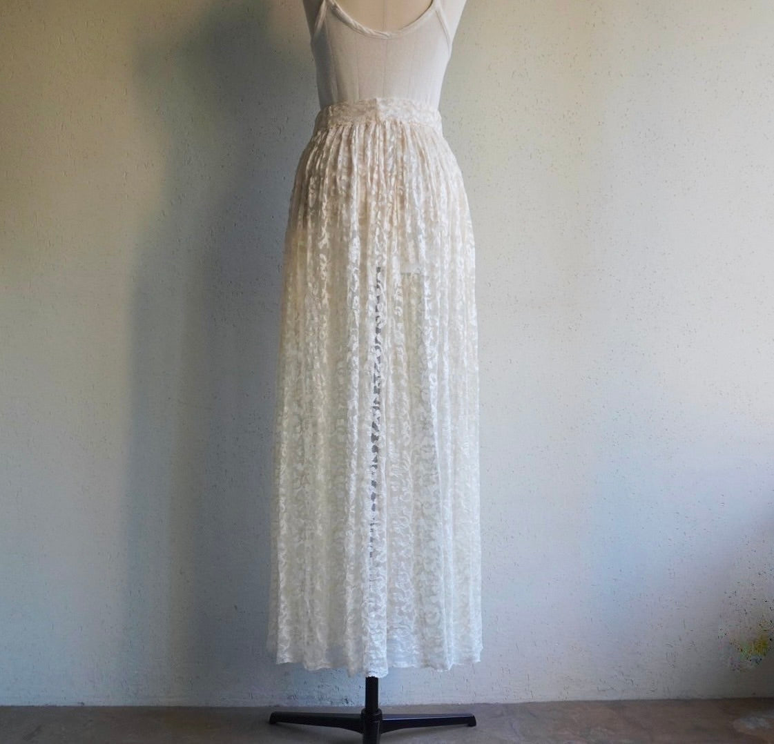 80s Lace Sheer Design Maxi Skirt