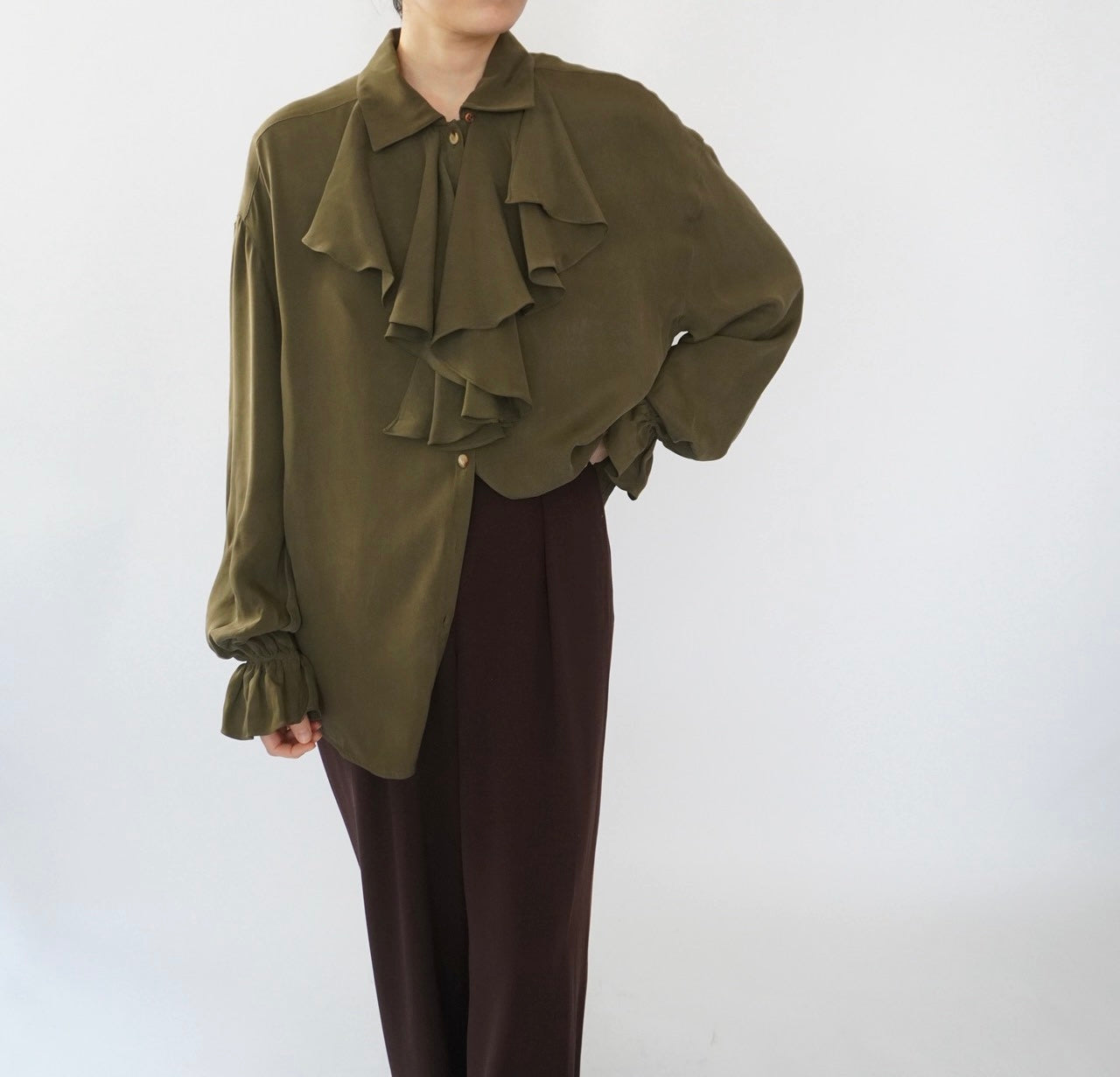90s Ruffle Design Silk Shirt