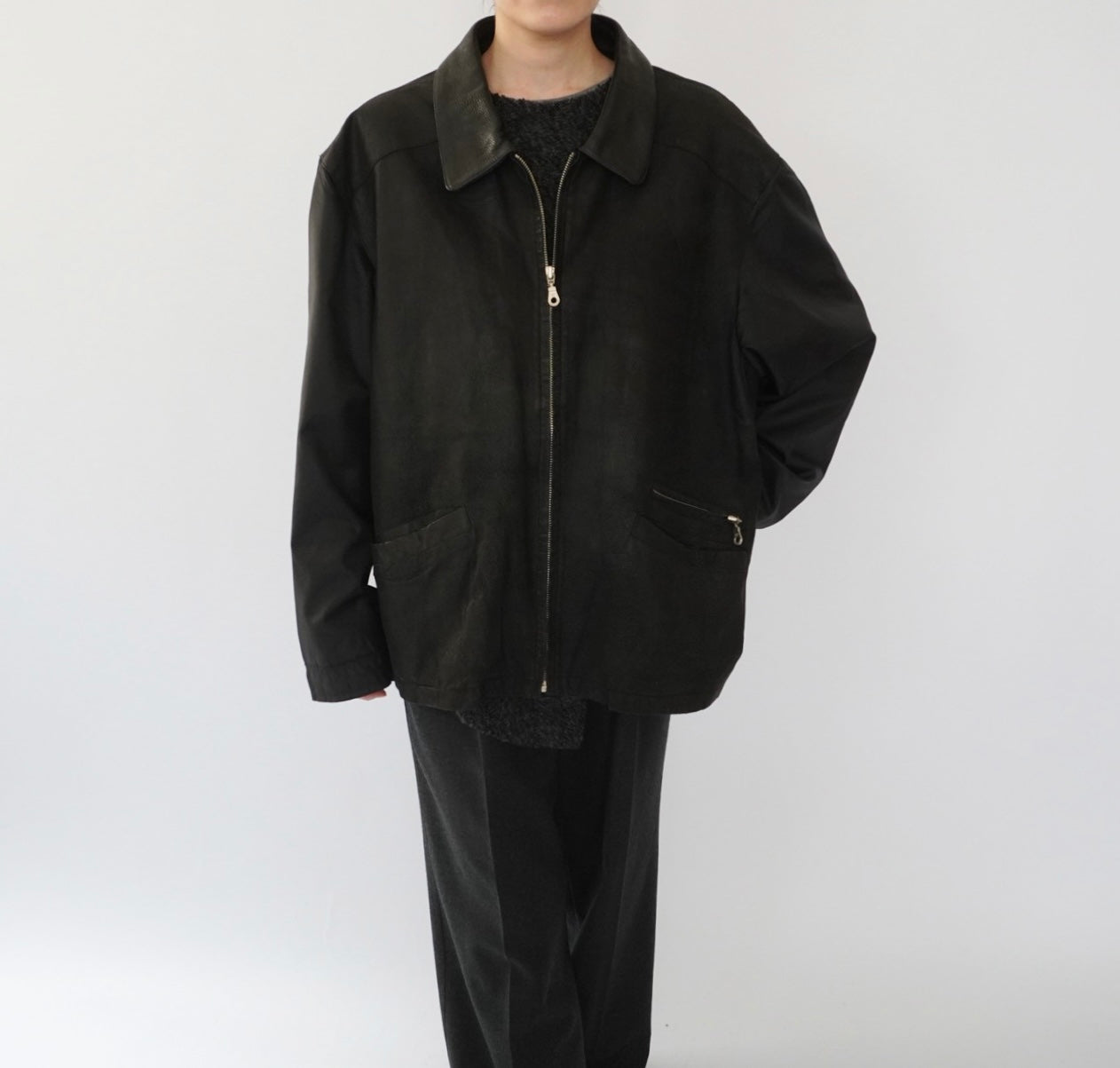 90s Leather × Nylon Jacket