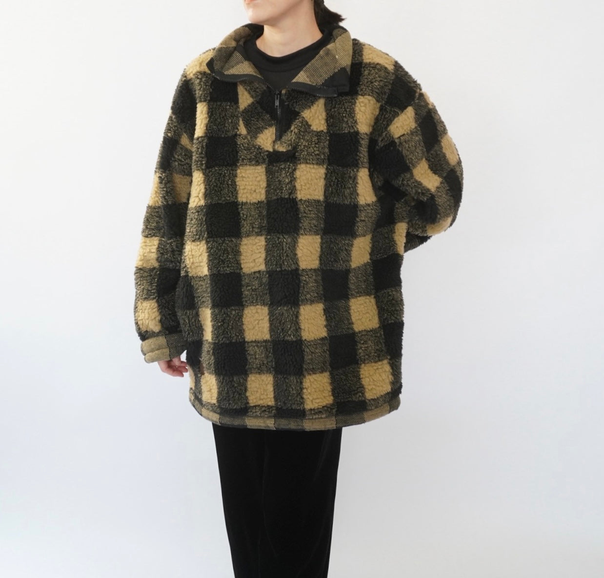 90s EURO Plaid Fleece Top