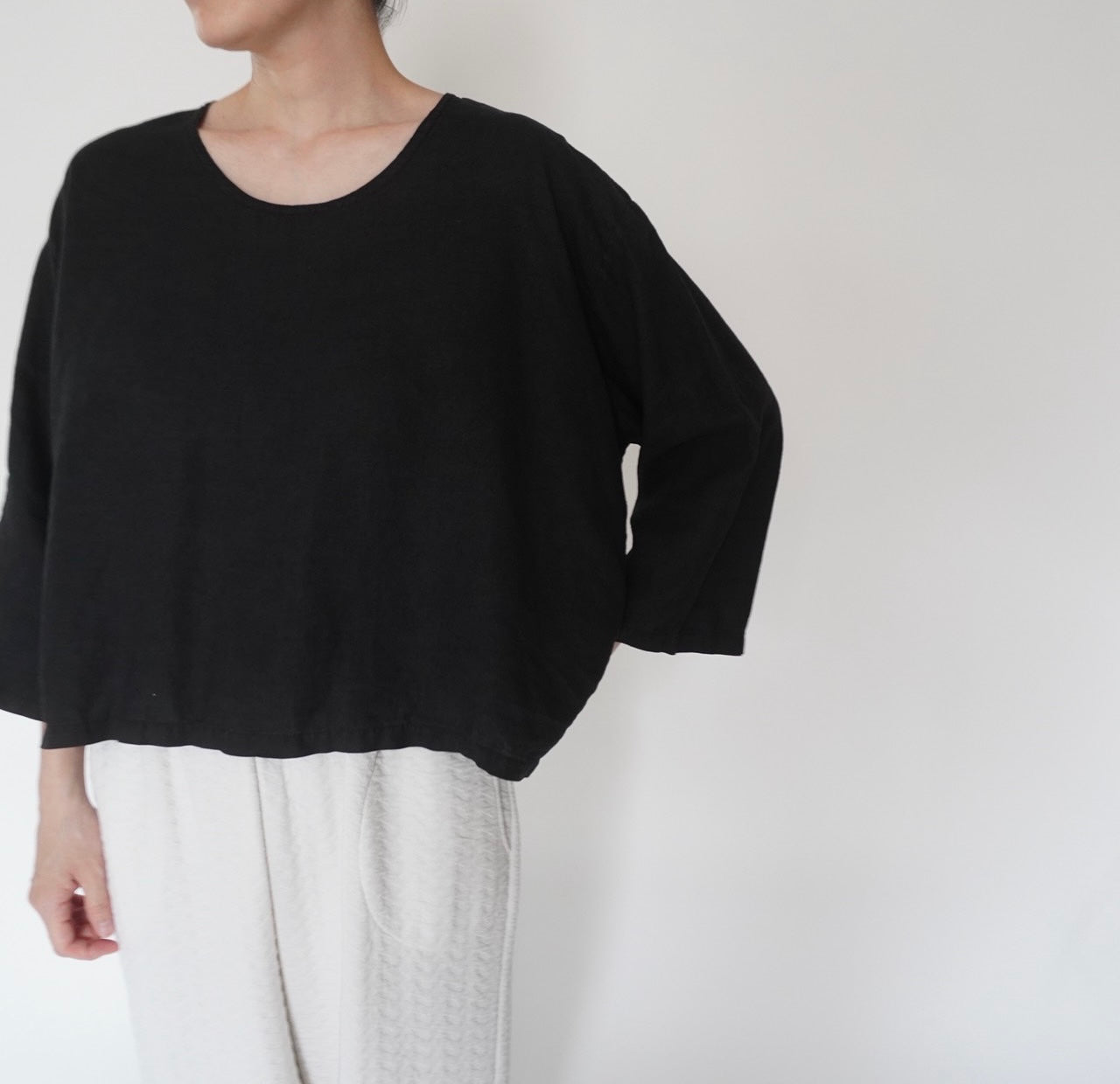 90s Black Linen Boxy Blouse