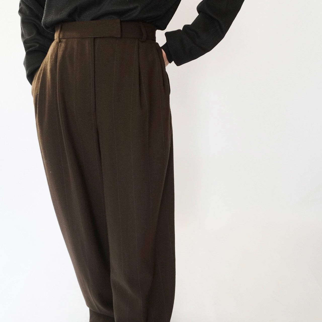90s Wool Striped Wide Pants Made in USA Dead Stock